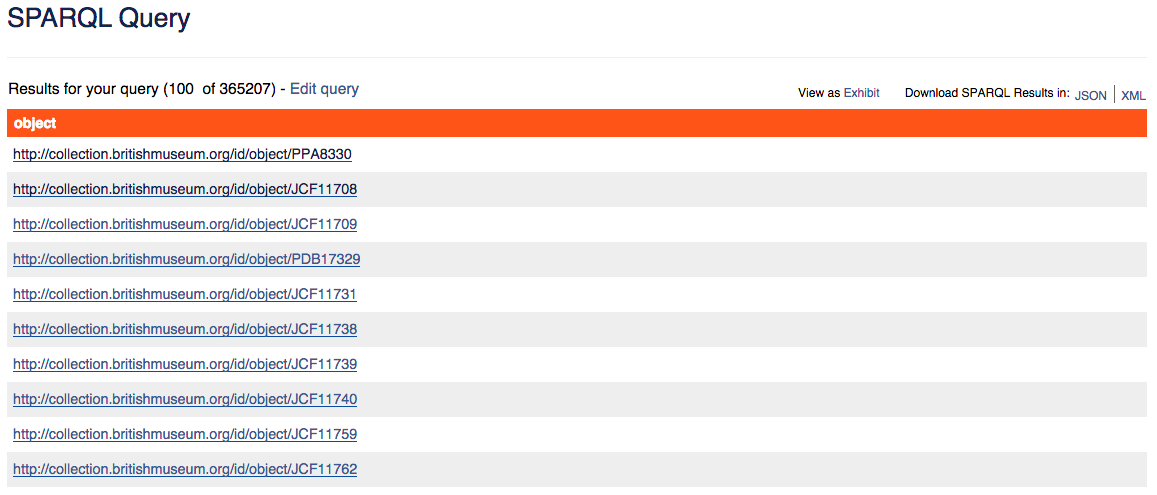 Tabla resultantes de nuestra consulta para todos los objetos del tipo 'print'.